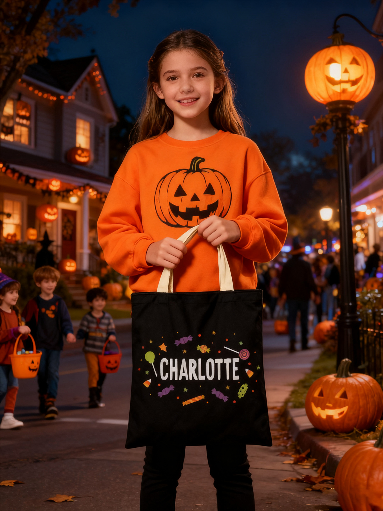 Candy Pattern Personalized Halloween Treat Bag